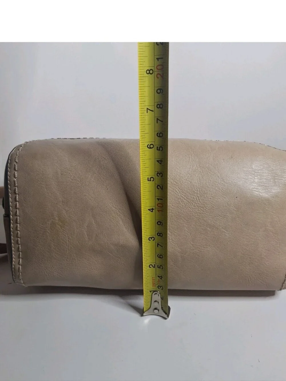 Simply Noelle Medium Beige And Tan Faux Leather Satchel Crossbody No Top Handles